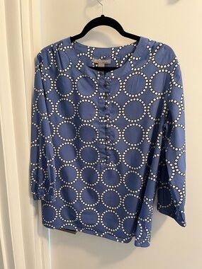 Banana Republic Blue and White Circle-Print Button Blouse